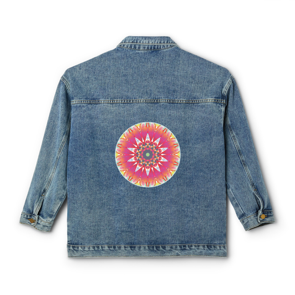Floral Star Red Mandala Women's Denim Jacket