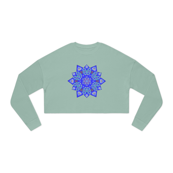 Indigo Coral Flower Women's Cropped Sweatshirt
