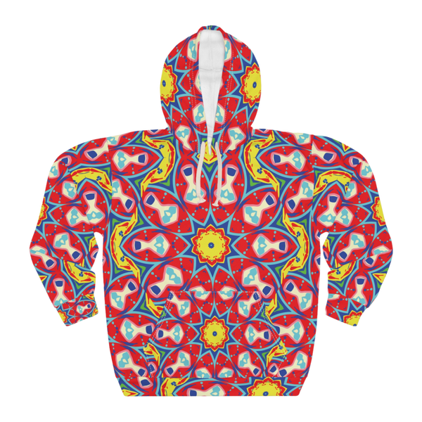 Red Yellow Floral Star Unisex Pullover Hoodie (AOP)