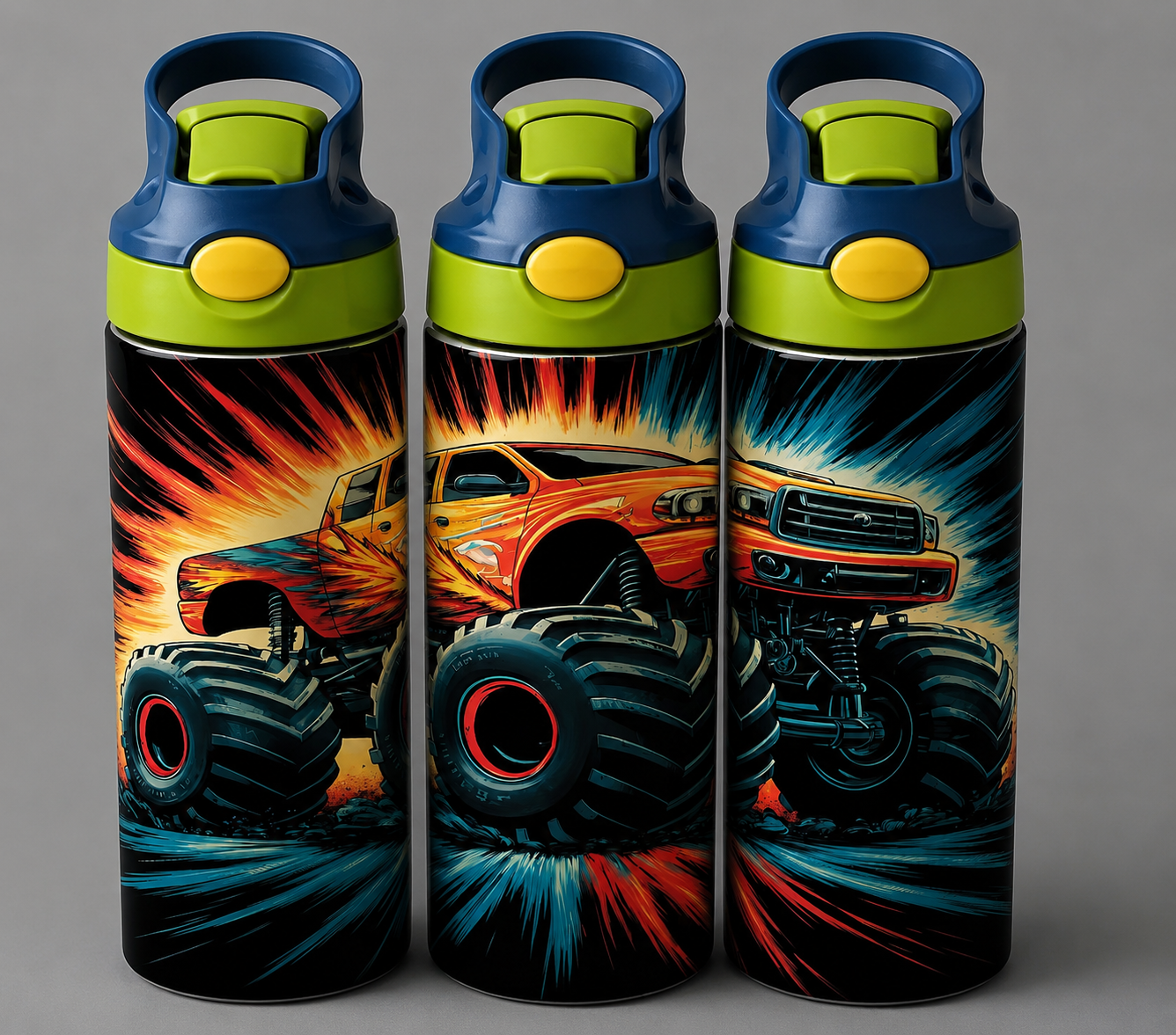 🦁 Kinder Trinkflasche mit Monstertruck Motiv 1🌸