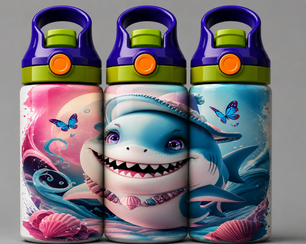 🦁 Kinder Trinkflasche mit Hai Motiv 1🌸