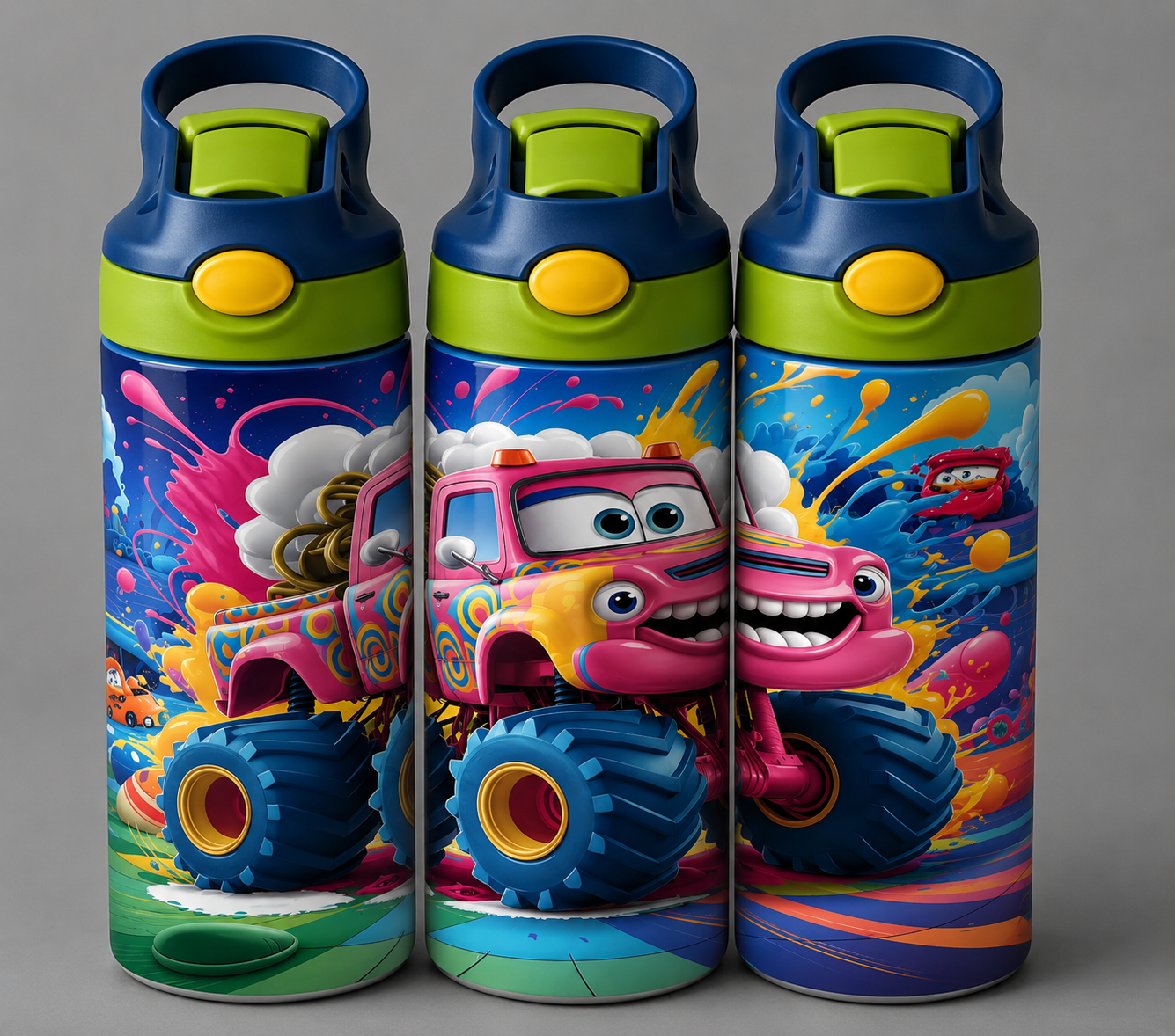 🦁 Kinder Trinkflasche mit Monstertruck Motiv 2🌸