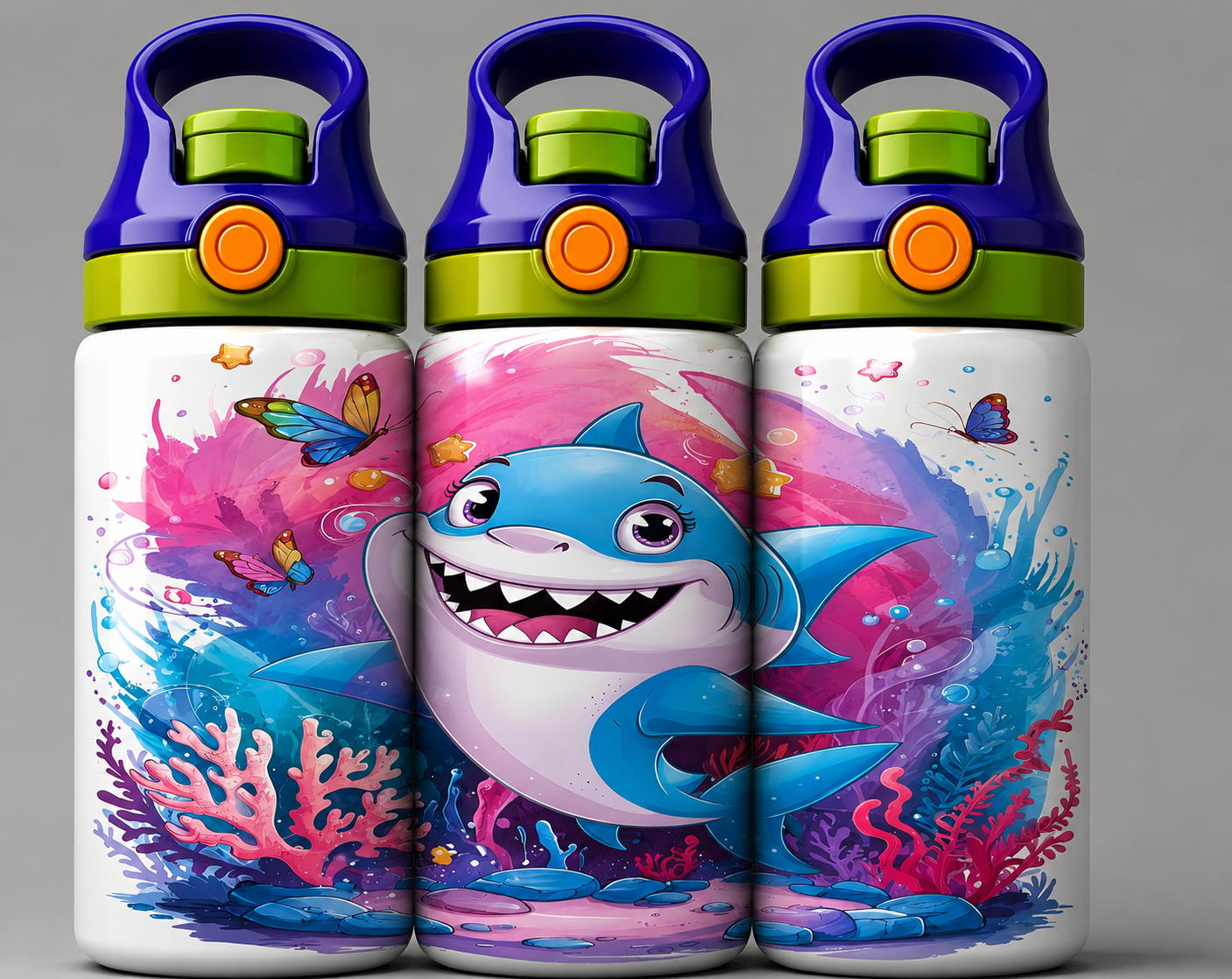 🦁 Kinder Trinkflasche mit Hai Motiv 2🌸