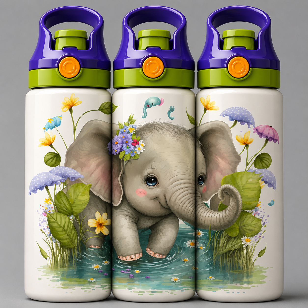 🦁 Kinder Trinkflasche mit Elefanten Motiv 2🌸