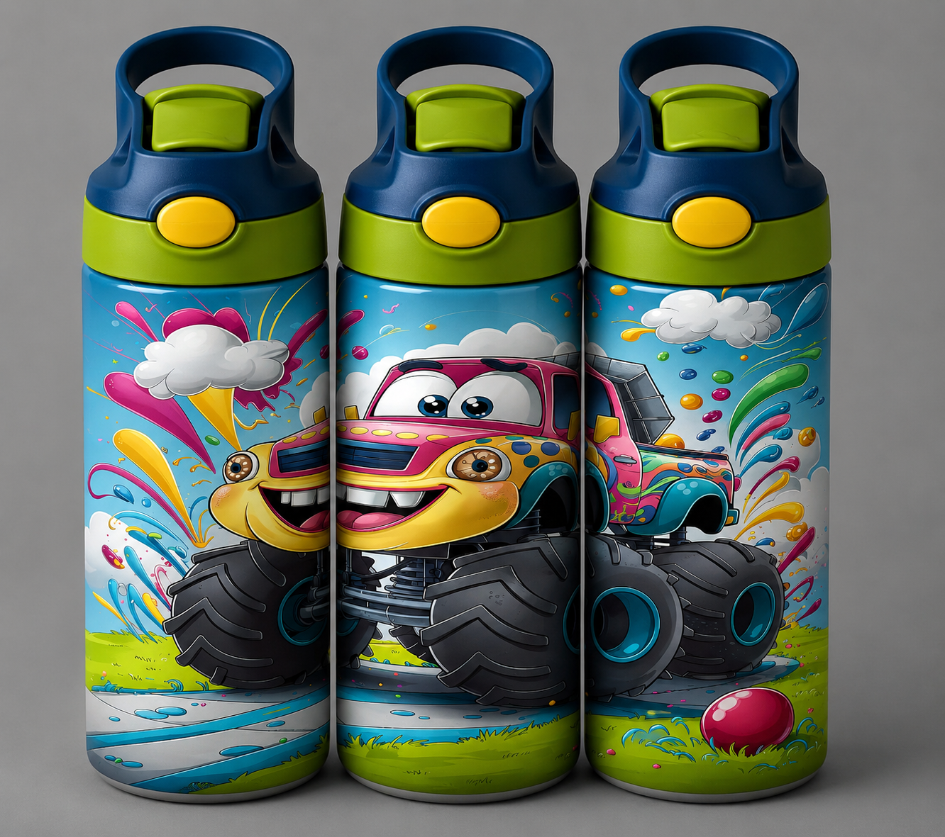 🦁 Kinder Trinkflasche mit Monstertruck Motiv 3🌸