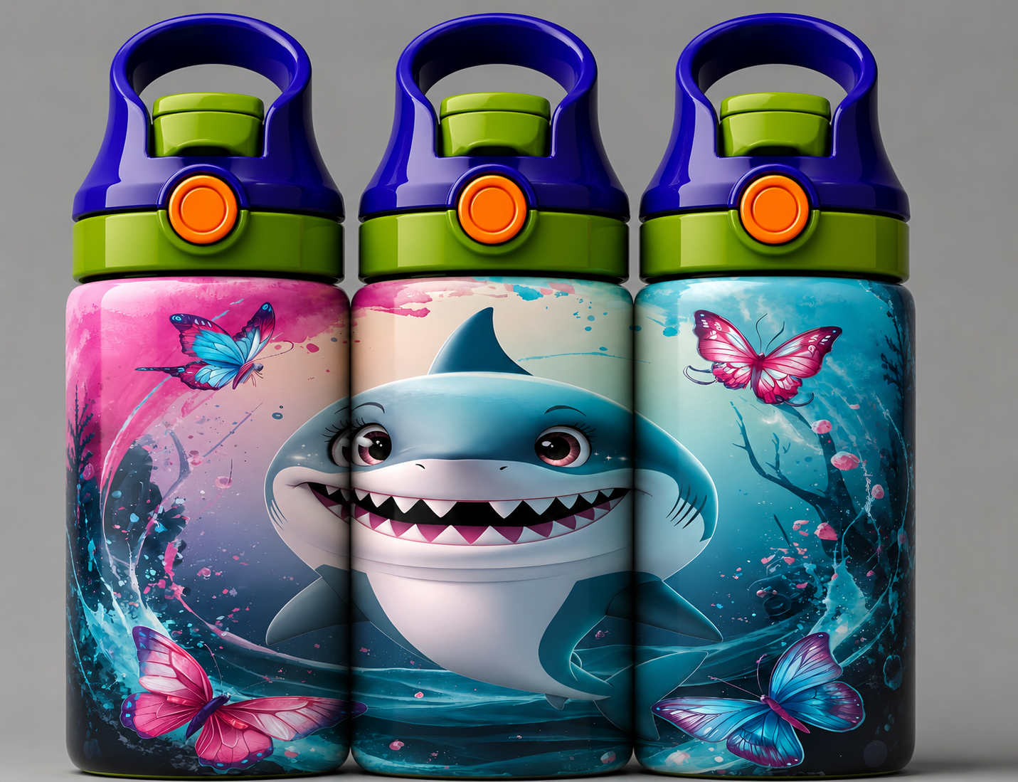 🦁 Kinder Trinkflasche mit Hai Motiv 3🌸