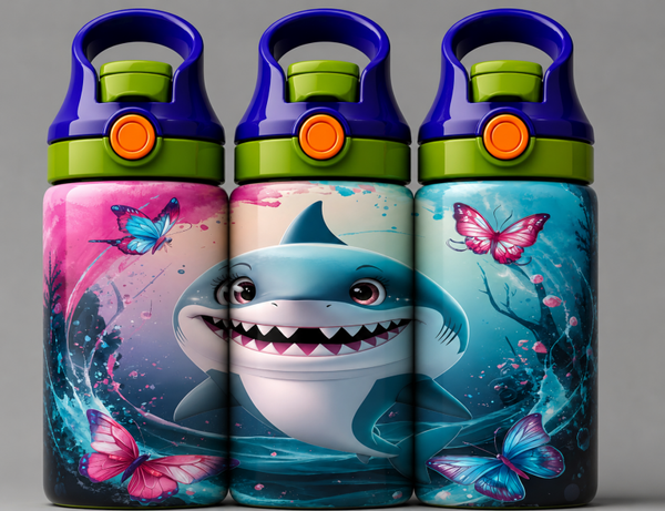 🦁 Kinder Trinkflasche mit Hai Motiv 3🌸