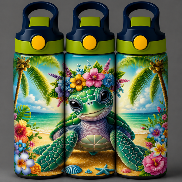 🦁 Kinder Trinkflasche mit Schildkröten Motiv 3🌸