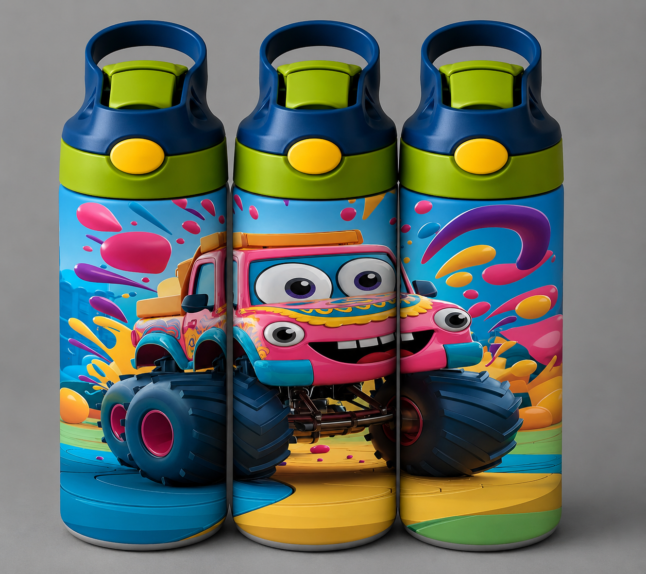 🦁 Kinder Trinkflasche mit Monstertruck Motiv 4🌸