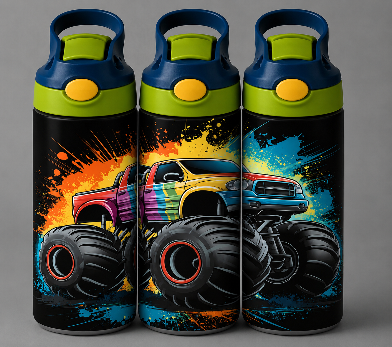 🦁 Kinder Trinkflasche mit Monstertruck Motiv 7🌸