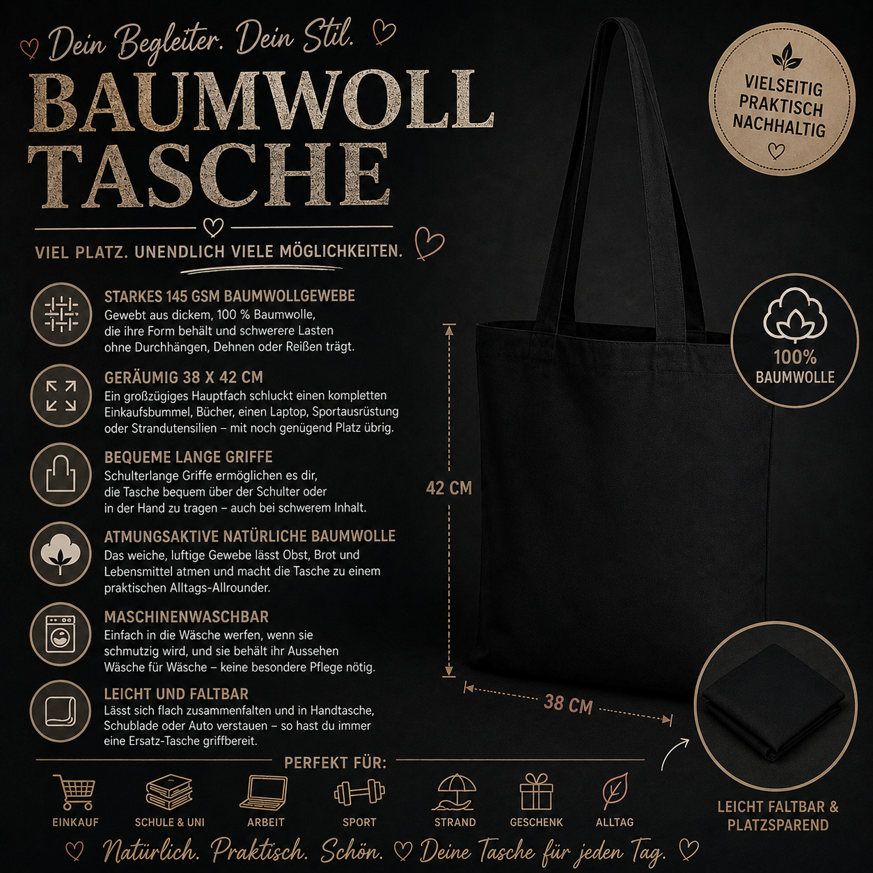 Schwarze Baumwolltasche