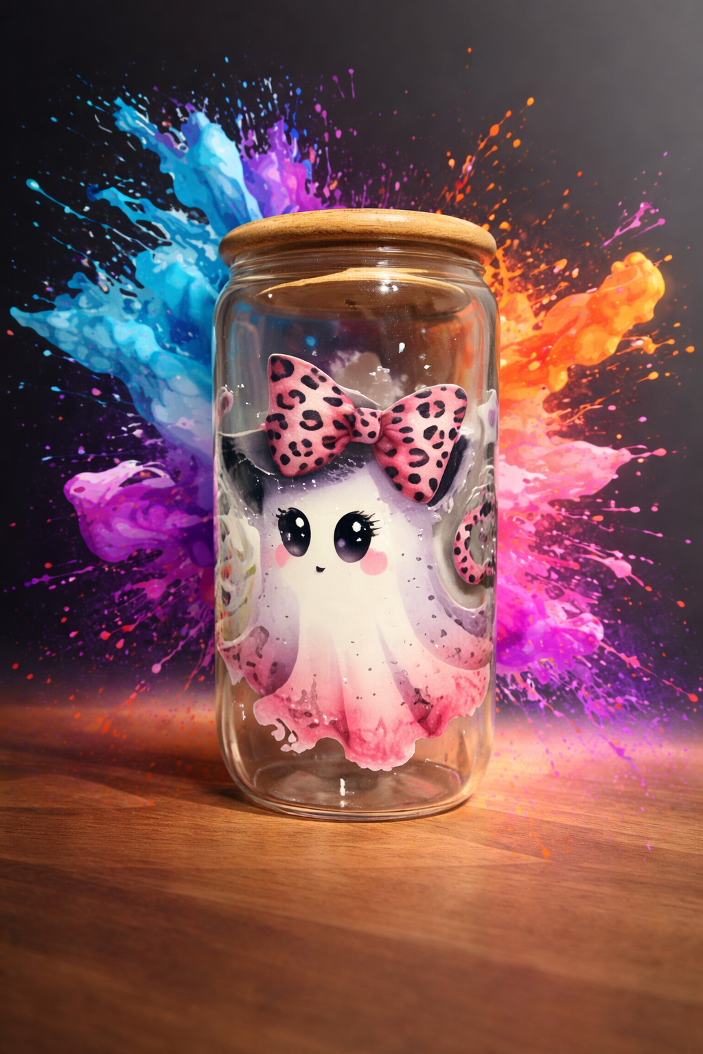 👻✨ Trinkglas mit süßem Geist – 470 ml | Bambusdeckel ✨👻