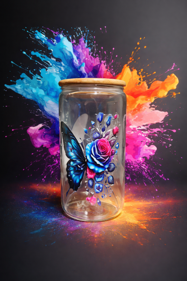 🦋✨ Trinkglas mit Schmetterling – 470 ml | Bambusdeckel ✨🦋