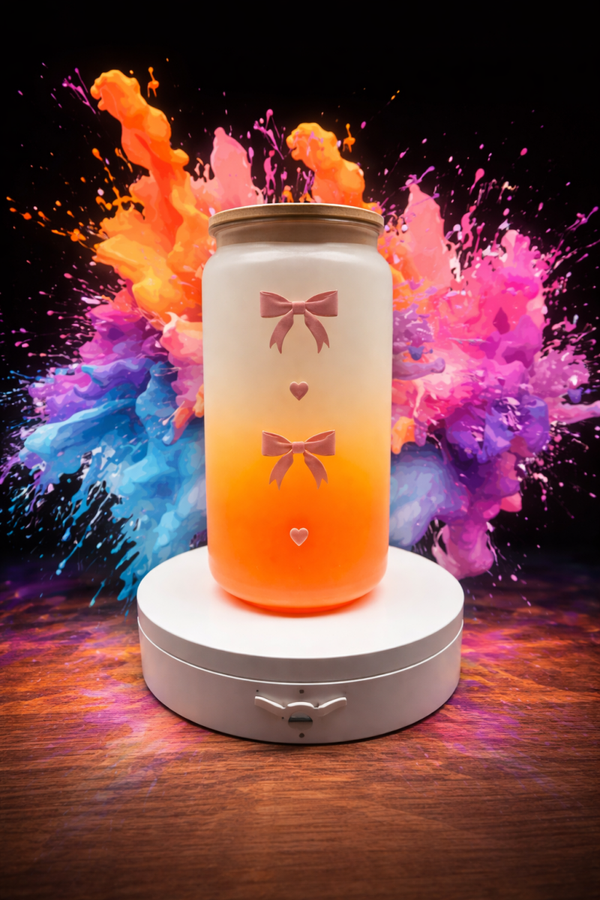 🧡 Glas Orange Matt mit Farbverlauf & Bambusdeckel – 430 ml 🧡