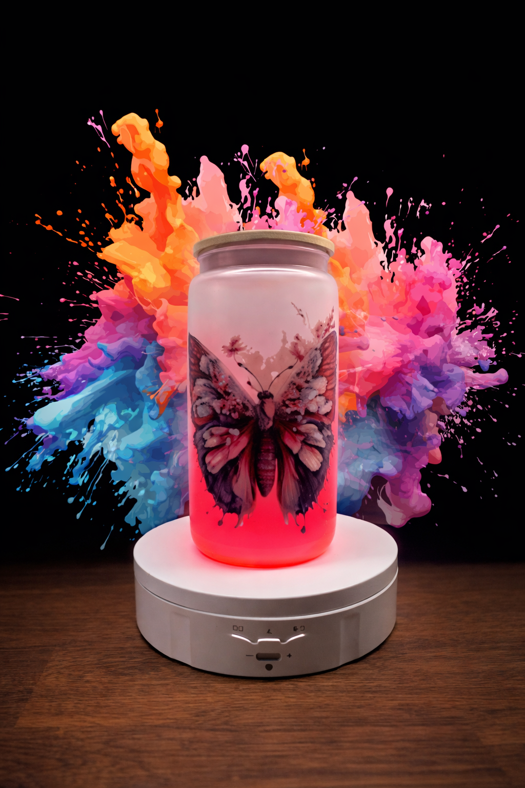 🧡 Glas Pink Matt mit Farbverlauf & Bambusdeckel – 430 ml 🧡