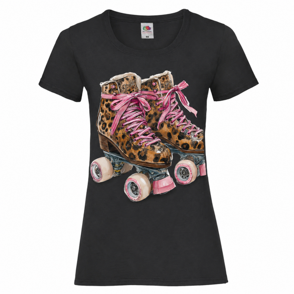 💖 Rollschuh Shirt – Leopard Print mit rosa Schnürsenkeln 🛼
