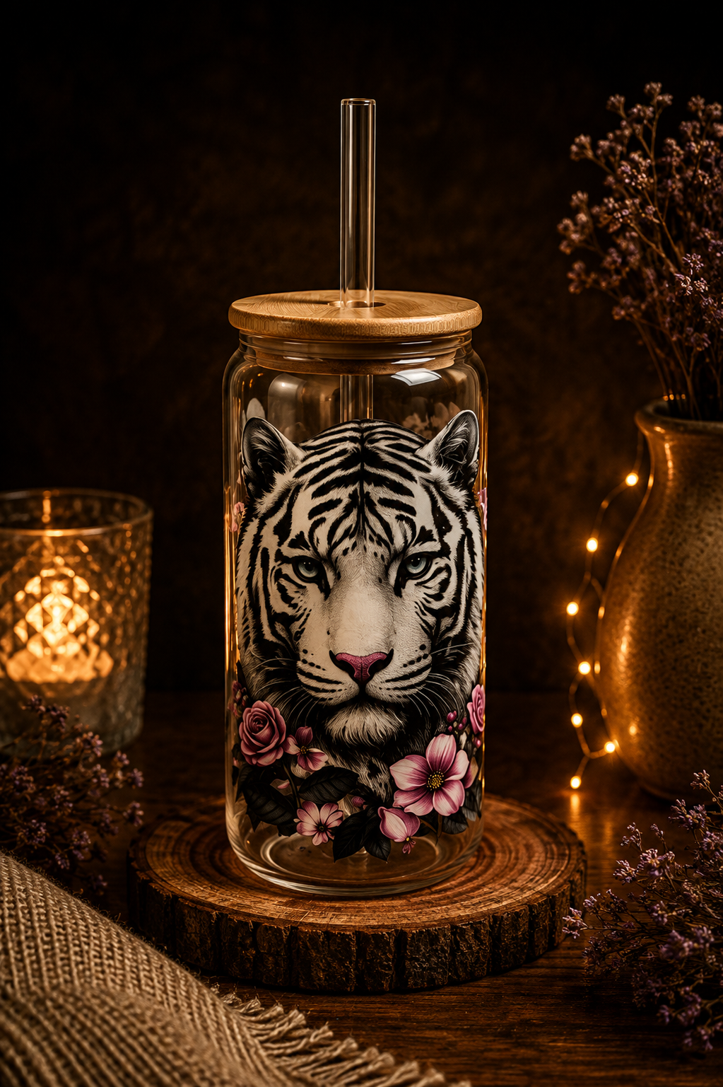 Trinkglas mit Weißtiger