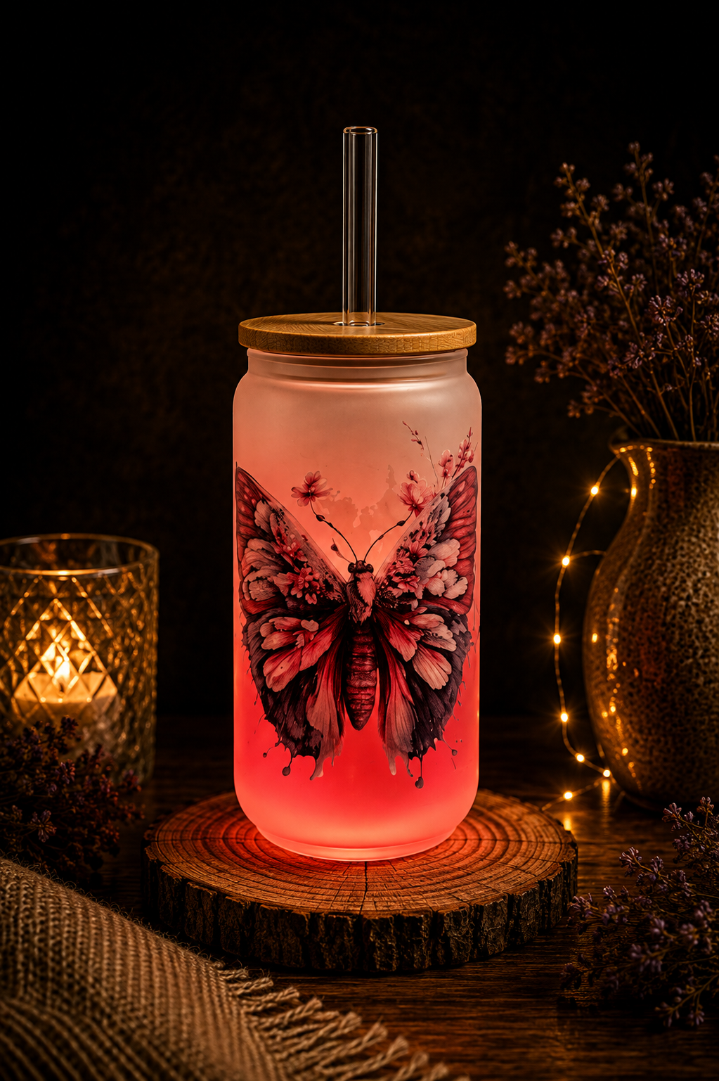 Glas in Pink mit elegantem Farbverlauf