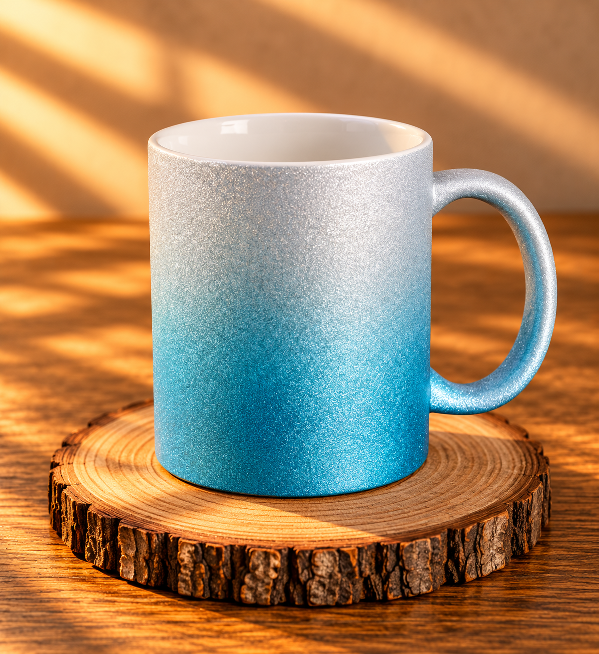 Glitzer-Tasse mit Farbverlauf – Silber/Blau