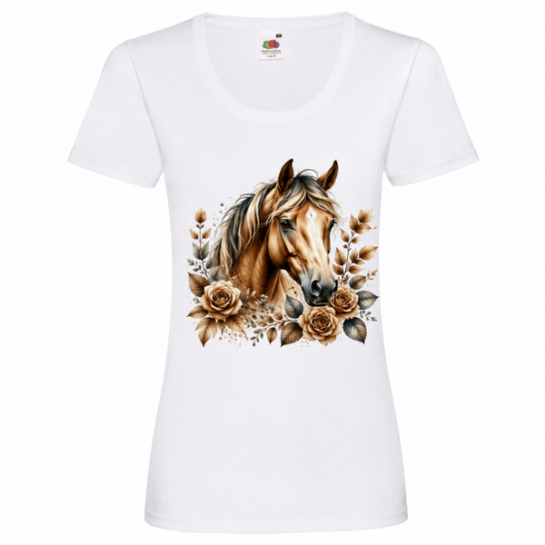 🤎🐎 Damen T-Shirt Pferd mit Blumen  🌸🐴