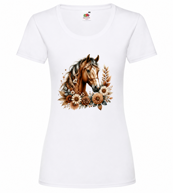 🐴🌸 Damen T-Shirt Pferd mit Blumen🐴🌸