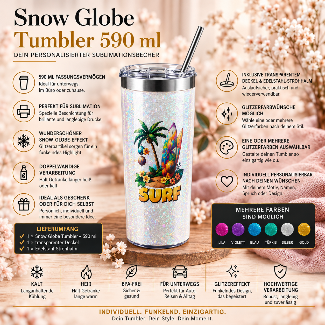 Snow Globe Tumbler 590 ml – individuell personalisierbar