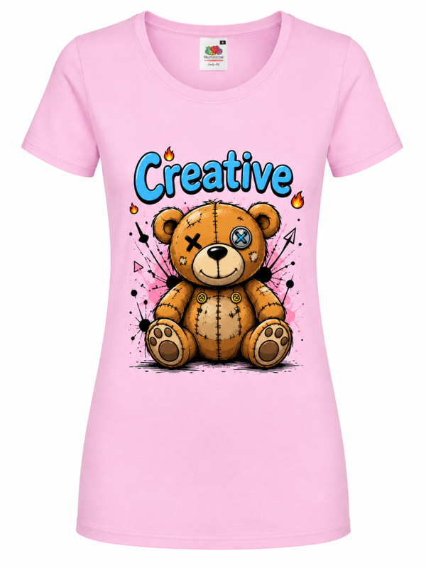 🧸✨ Creative – Damen T-Shirt mit originellem Teddy-Design 🎨💙