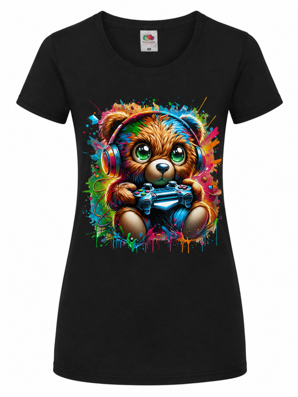 🎮🧸 Gamer Teddy – Damen T-Shirt für Gaming-Fans 🎧🌈