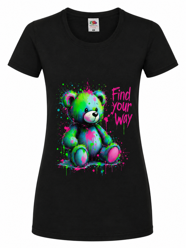 🧸🌈 Find Your Way – Damen T-Shirt mit inspirierendem Teddy-Design ✨💖