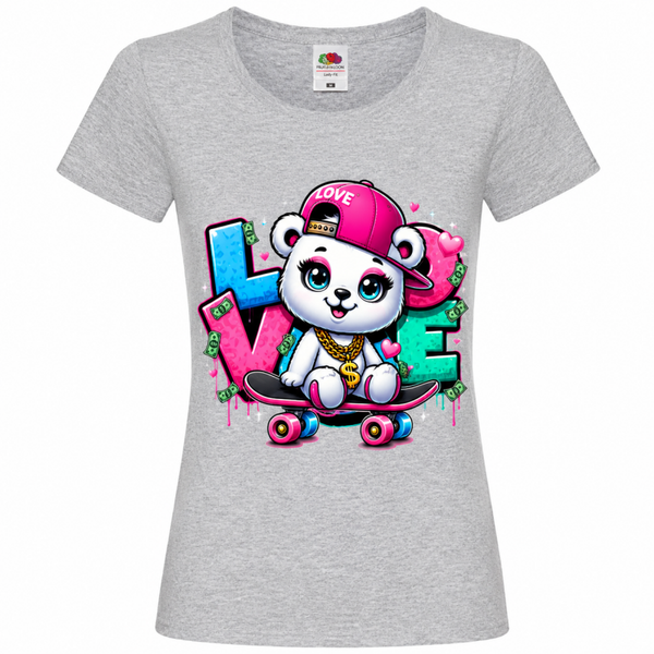 🐼🛹 Love Ride – Damen T-Shirt mit süßem Panda-Skater-Design 💖✨