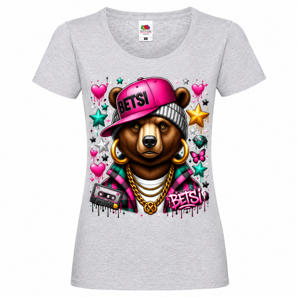 🐻💖 BETSI – Damen T-Shirt mit coolem Urban-Bear-Design ✨🎵