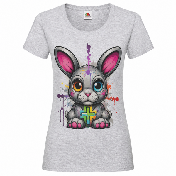 🐰🎨 Color Splash Bunny – Damen T-Shirt mit kreativem Street-Art-Design 🌈✨