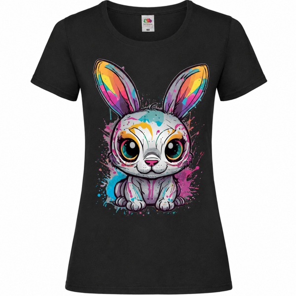 🐰🌈 Rainbow Bunny – Damen T-Shirt mit zauberhaftem Kunstdesign ✨💖