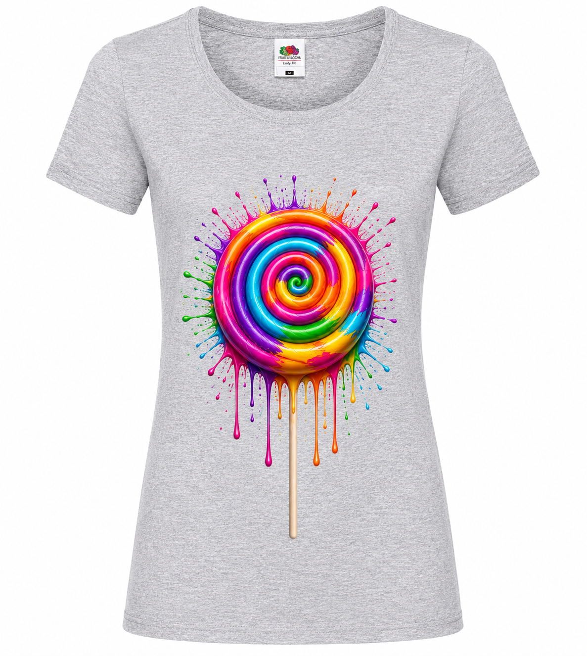 🍭🌈 Rainbow Pop Lollipop – Damen T-Shirt mit farbenfrohem Candy-Art-Design ✨💖