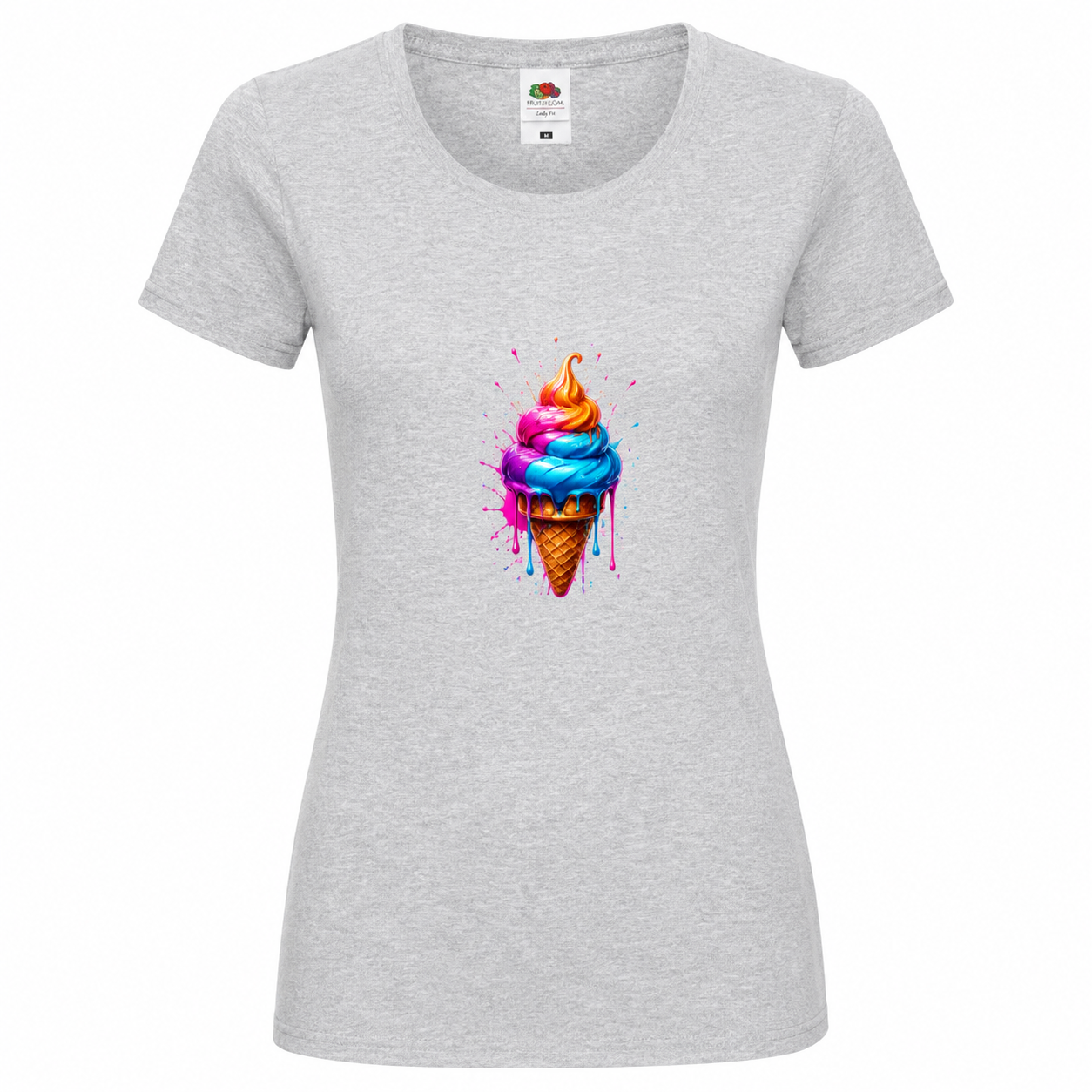🍦🌈 Sweet Splash Ice Cream – Damen T-Shirt mit farbenfrohem Candy-Design ✨💖