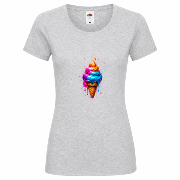 🍦🌈 Sweet Splash Ice Cream – Damen T-Shirt mit farbenfrohem Candy-Design ✨💖