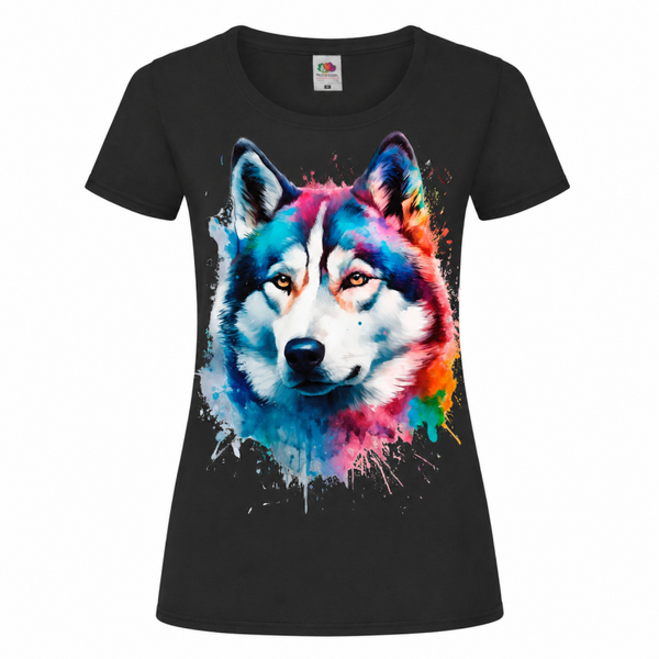 🌈🐺 Damen T-Shirt mit Wolf Motiv – Aquarell Kunst in leuchtenden Farben ✨🐺