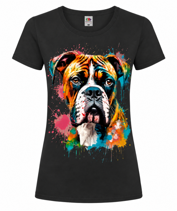 🐶🎨 Damen T-Shirt mit Boxer Hund – Farbenfrohes Aquarell Tiermotiv 🐾🌈
