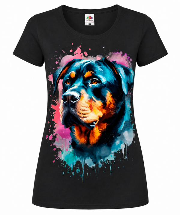 🐾🌈 Rottweiler Aquarell Damen T-Shirt – Buntes Hunde Design für Tierliebhaber ✨🐕