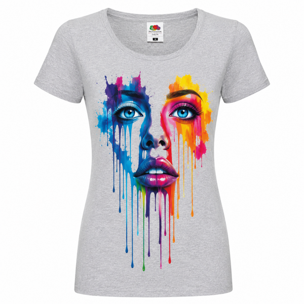 🎨💧 Color Drip Face – Damen T-Shirt mit modernem Pop-Art-Motiv ✨🖤