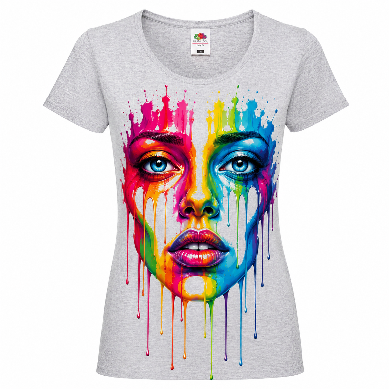 🎨🌈 Neon Color Face – Damen T-Shirt mit modernem Pop-Art-Kunstmotiv ✨🖤