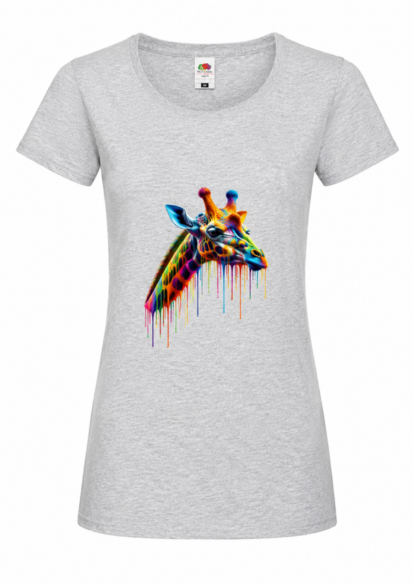 🦒🎨 Neon Giraffe Art – Damen T-Shirt mit farbenfrohem Giraffenmotiv ✨🖤