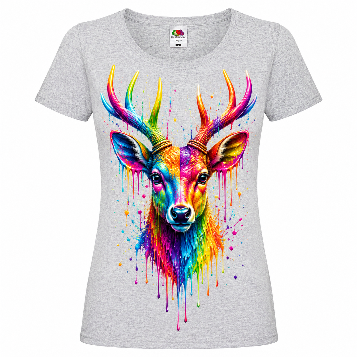 🦌🌈 Color Splash Hirsch – Damen T-Shirt mit modernem Kunstmotiv ✨🖤
