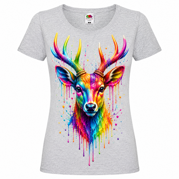 🦌🌈 Color Splash Hirsch – Damen T-Shirt mit modernem Kunstmotiv ✨🖤