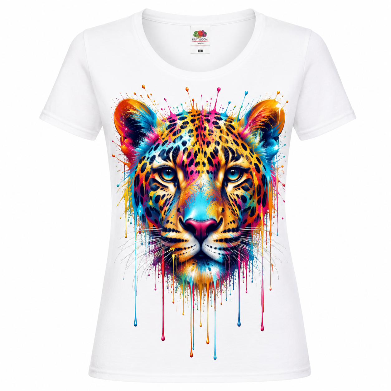 🐆🌈 Color Splash Leopard – Damen T-Shirt mit kraftvollem Wildkatzenmotiv ✨🖤