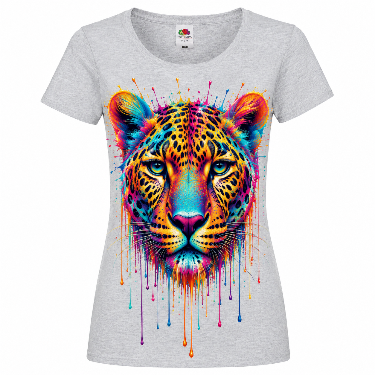 🐆🎨 Neon Leopard – Damen T-Shirt mit farbenstarkem Leopardenmotiv ✨🖤