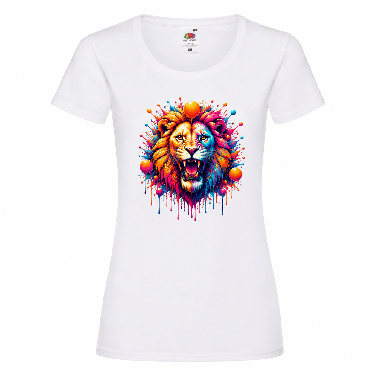 🦁🌈 Neon Lion – Damen T-Shirt mit kraftvollem Löwenmotiv ✨🖤