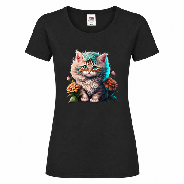 🐱🌼 Süßes Kätzchen mit Blumen – Damen Katzen T-Shirt 💖✨