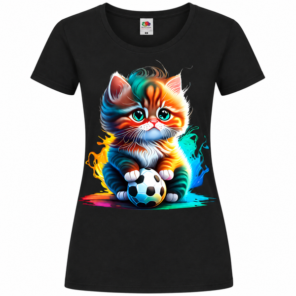 🌈🐾 Süßes Katzen T-Shirt Damen – Kätzchen mit Fußball ⚽💖