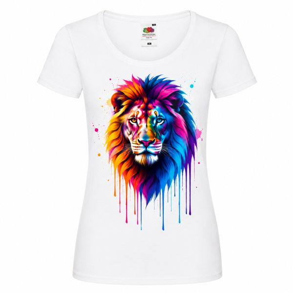 🦁🌈 Rainbow Lion – Damen T-Shirt mit majestätischem Löwenmotiv ✨🖤
